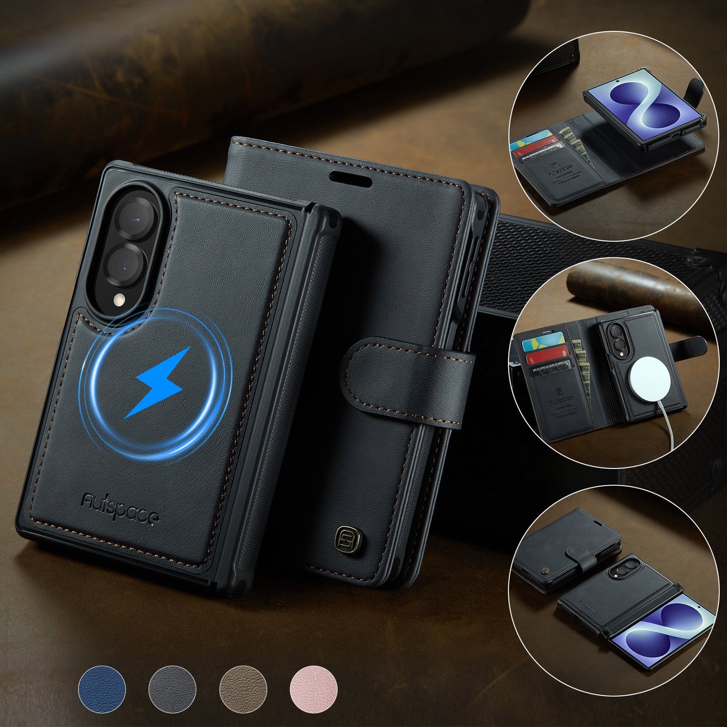Place Card Holder - Galaxy Z Fold8 2-in-1 分離式フリップカバー レザーウォレットケース