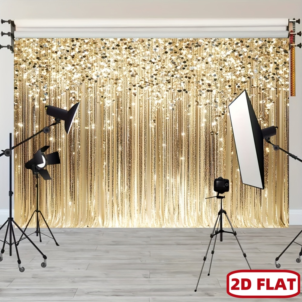 Wedding Backdrop Curtain - ゴールドスパンコールカーテン2Dフラット写真撮影用背景幕 華やかな輝きの背景 ポートレート、イベント、結婚式、スタジオ撮影用