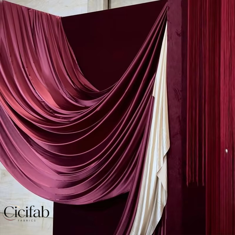 Wedding Backdrop Curtain - 赤いコーヒー色の真珠光沢のあるシャンパン生地。DIYウェディングの背景装飾、天井カーテン、イブニングドレス、ウェディングドレスの縫製に。