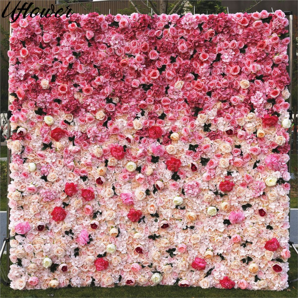 Uflower 5D グラデーションローズ 人工花ウォール  - Wedding Backdrop Curtain のレビューと価格