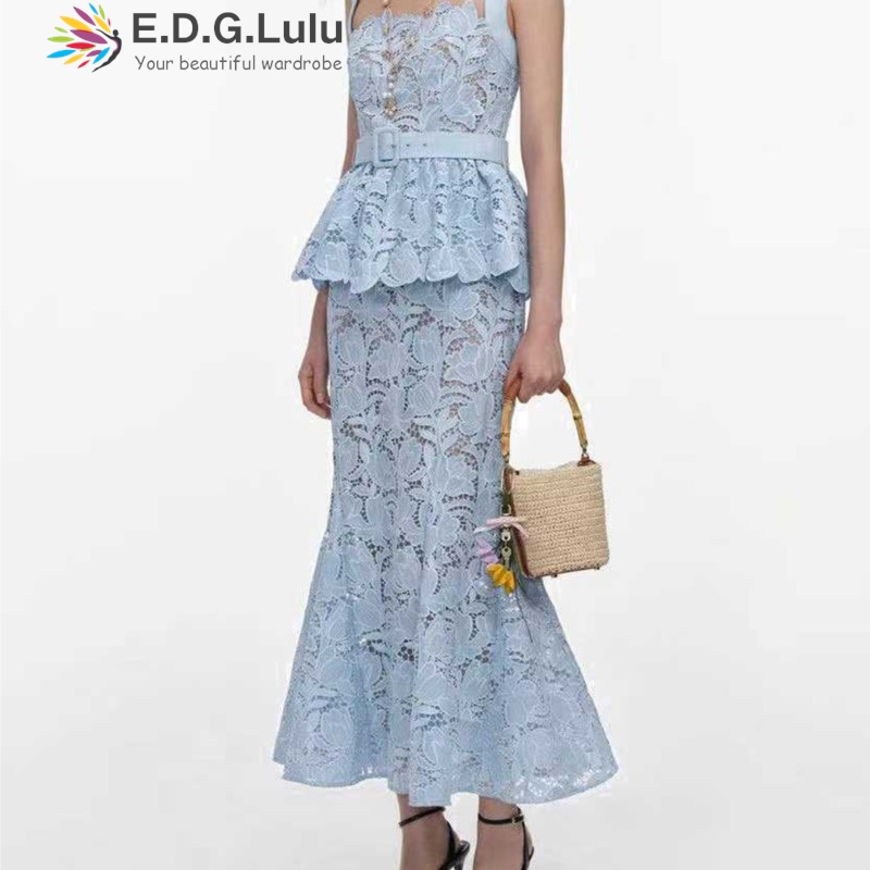 EDGLuLu ヴィンテージ中空レース刺繍花柄ツーピースセッ - Wedding Lulu のレビューと価格