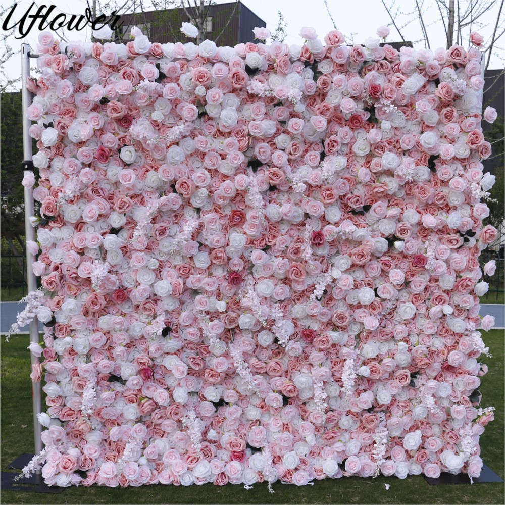 Uflower 5D ピンクホワイトローズ布製フラワーウォー - Wedding Backdrop Curtain のレビューと価格