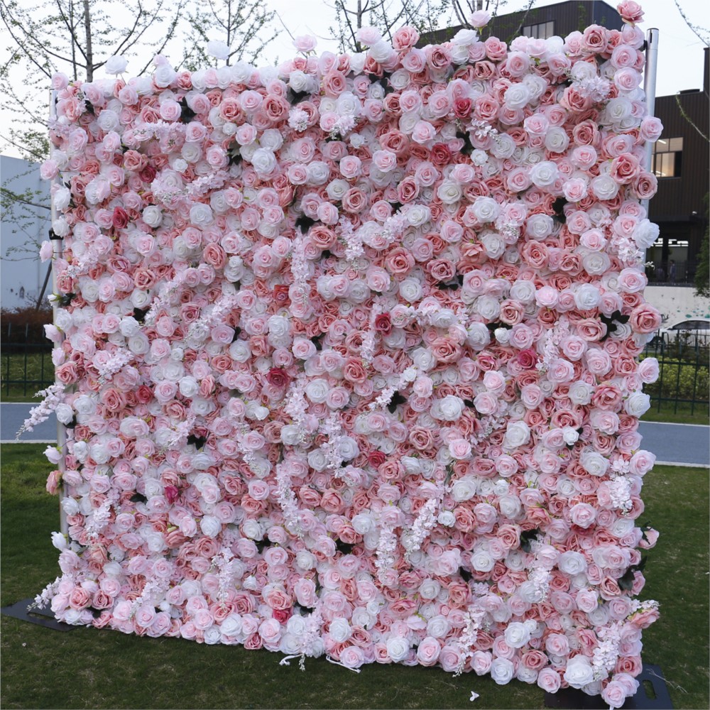 Uflower 5D ピンクホワイトローズ布製フラワーウォー - Wedding Backdrop Curtain のレビューと価格