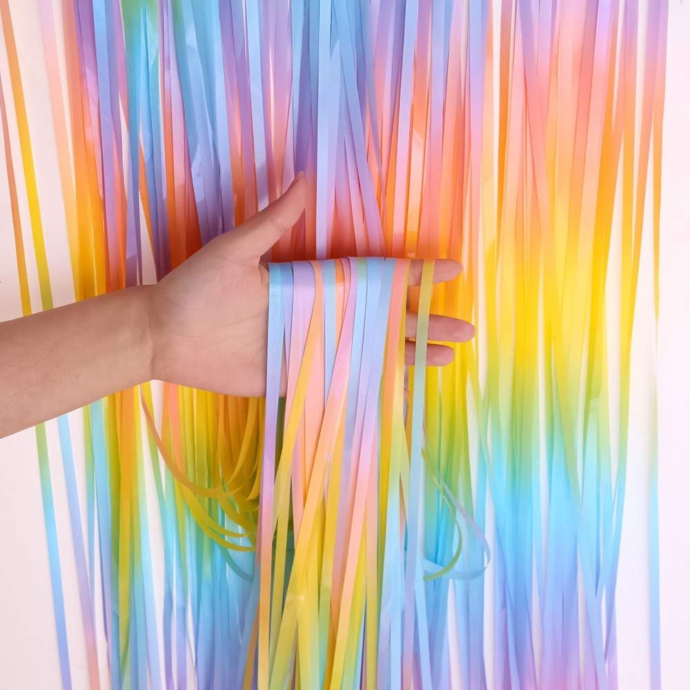 2～12個入り マカロン柄のレインボーホイルフリンジカーテン - Wedding Backdrop Curtain のレビューと価格