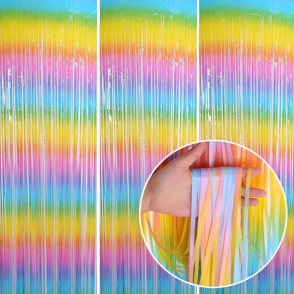 2～12個入り マカロン柄のレインボーホイルフリンジカーテン - Wedding Backdrop Curtain のレビューと価格
